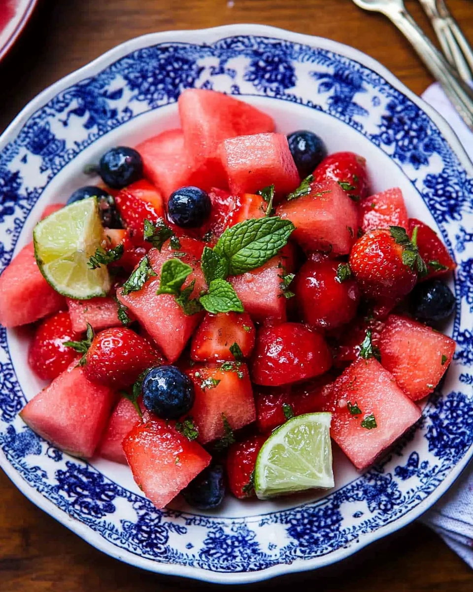 Watermelon Fruit Salad with Lime Mint Dressing