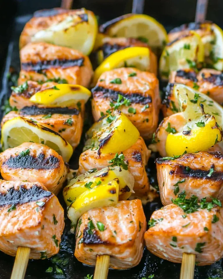 Grilled Salmon Skewers with Garlic and Dijon