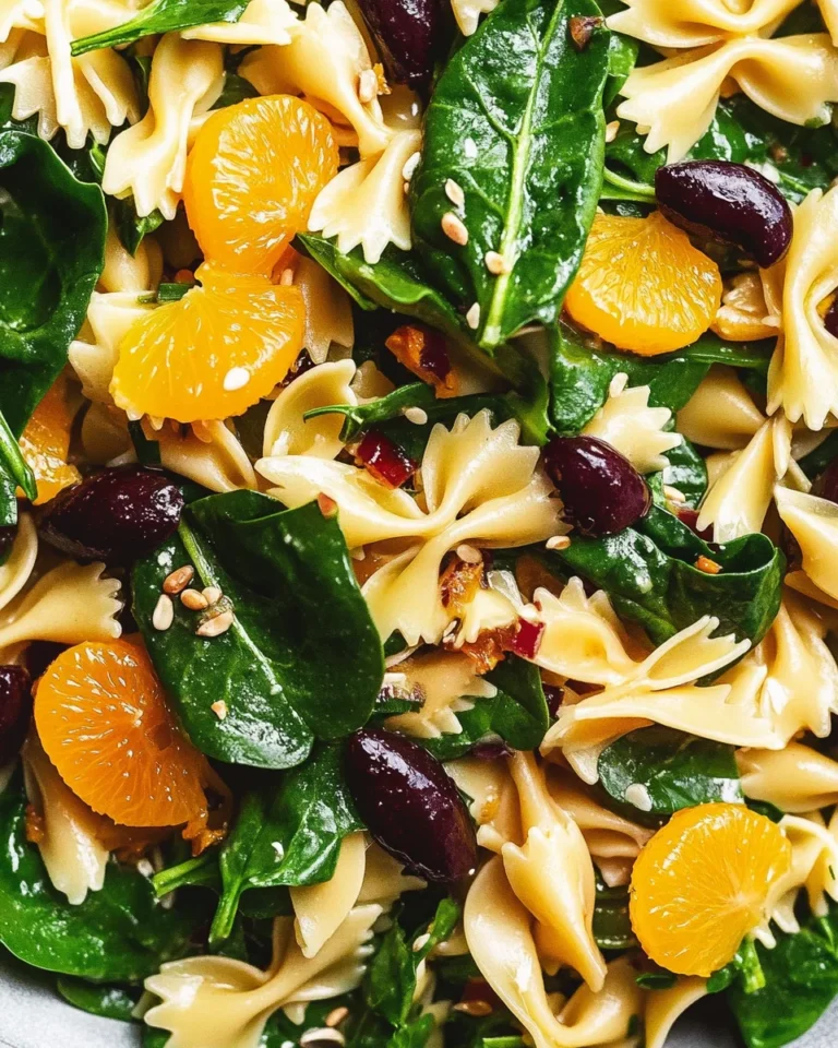 Mandarin Pasta Spinach Salad with Teriyaki Dressing