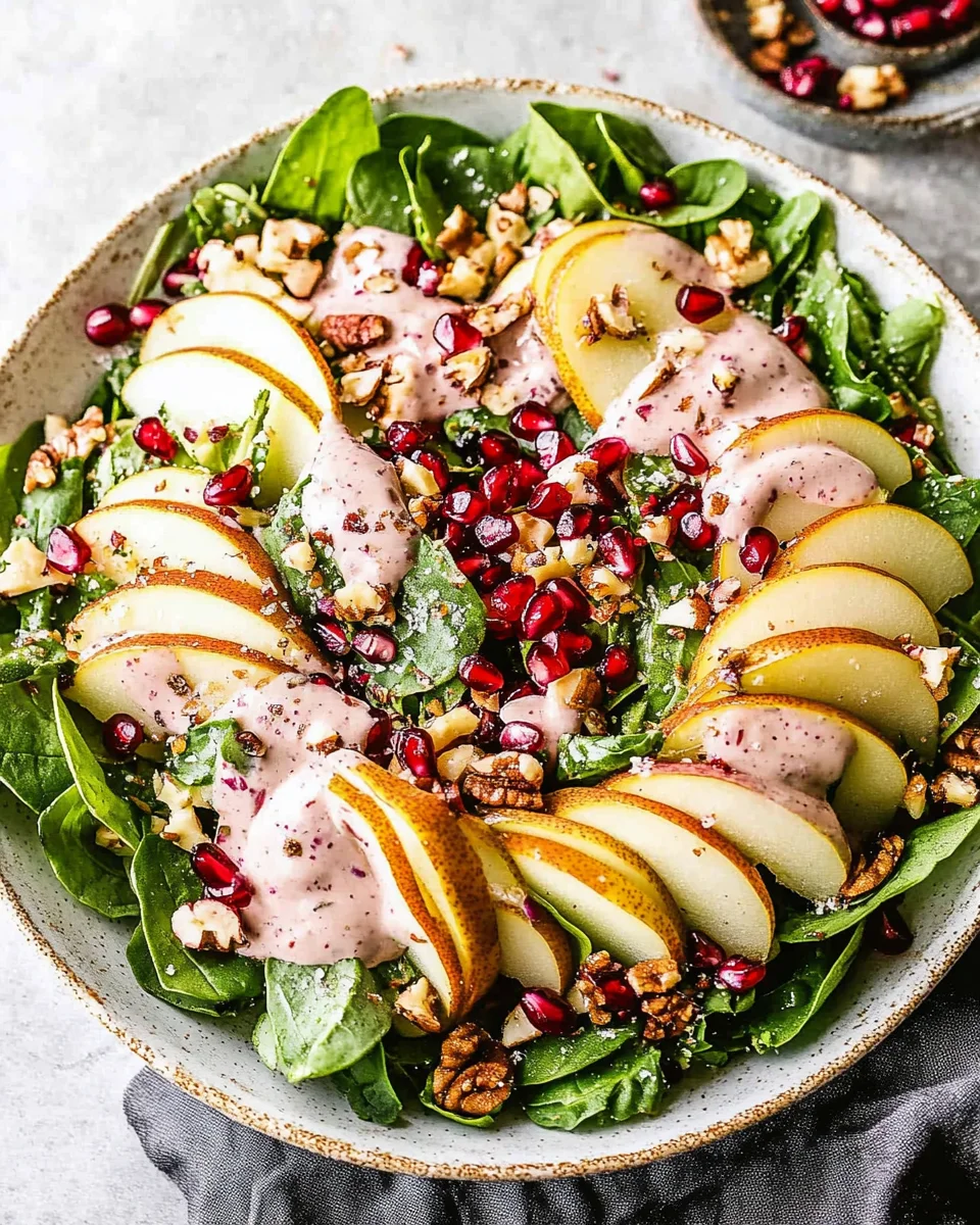Pear Salad with Creamy Pomegranate Dressing
