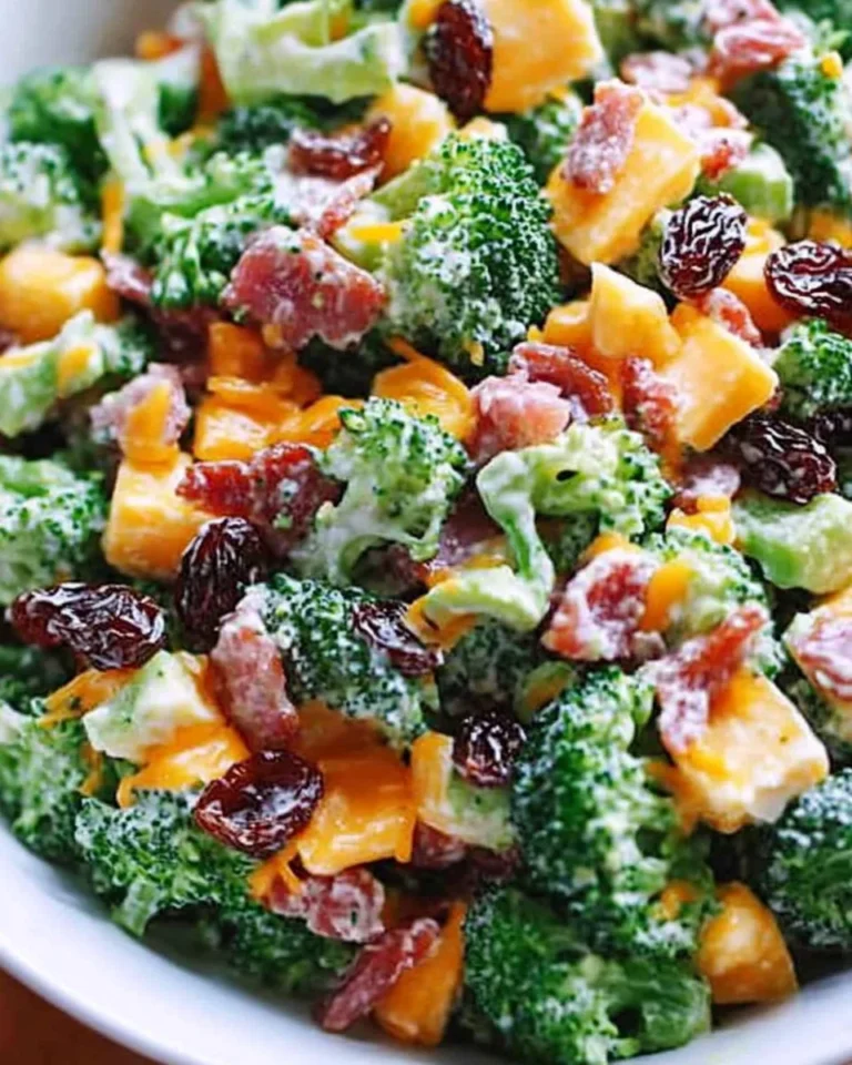 Broccoli Turkey Bacon Salad with Raisins and Cheddar Cheese