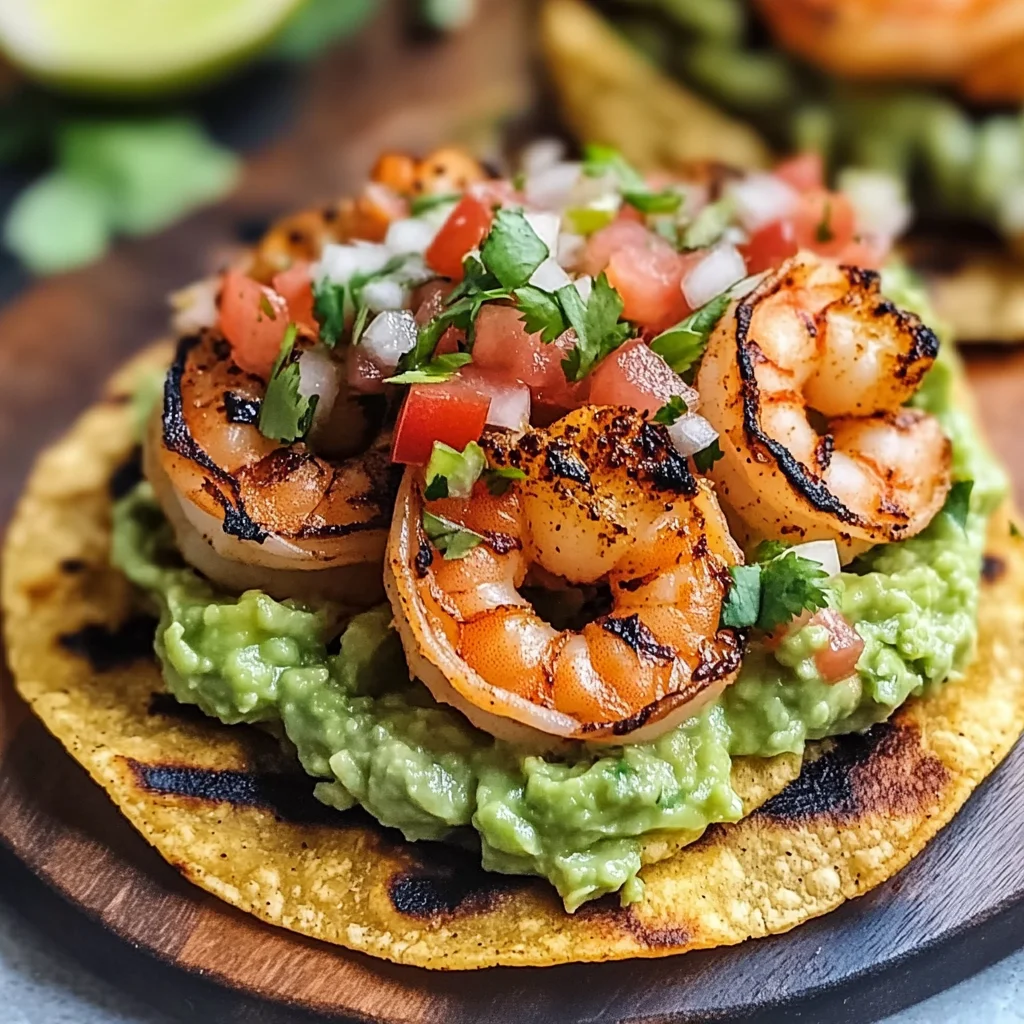 Grilled Shrimp Tostadas with Guacamole & Pico de Gallo