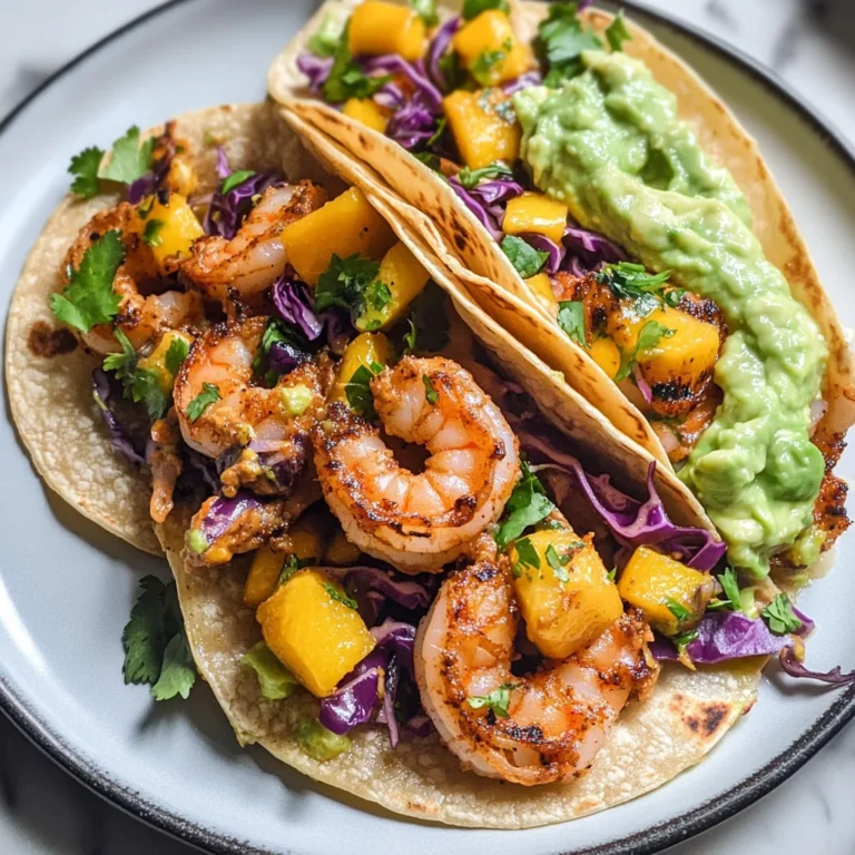 Spicy Shrimp Tacos with Mango Slaw and Avocado Crema