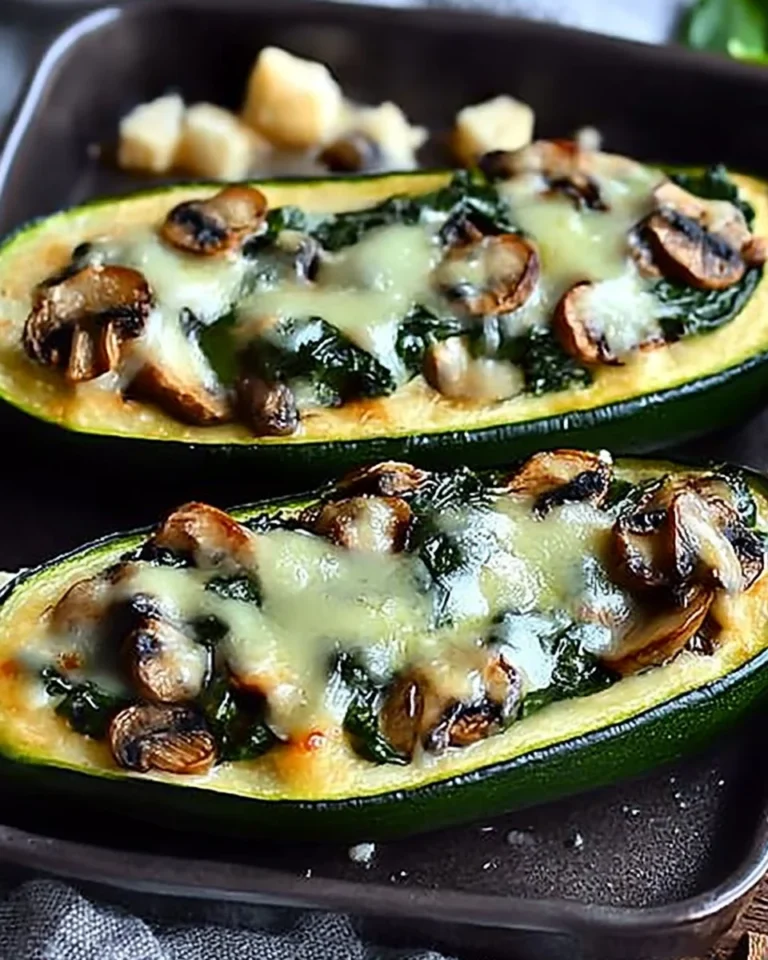 Spinach, Mushroom, and Ricotta Stuffed Zucchini Boats