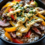 High Protein Philly Cheesesteak Rice Bowls