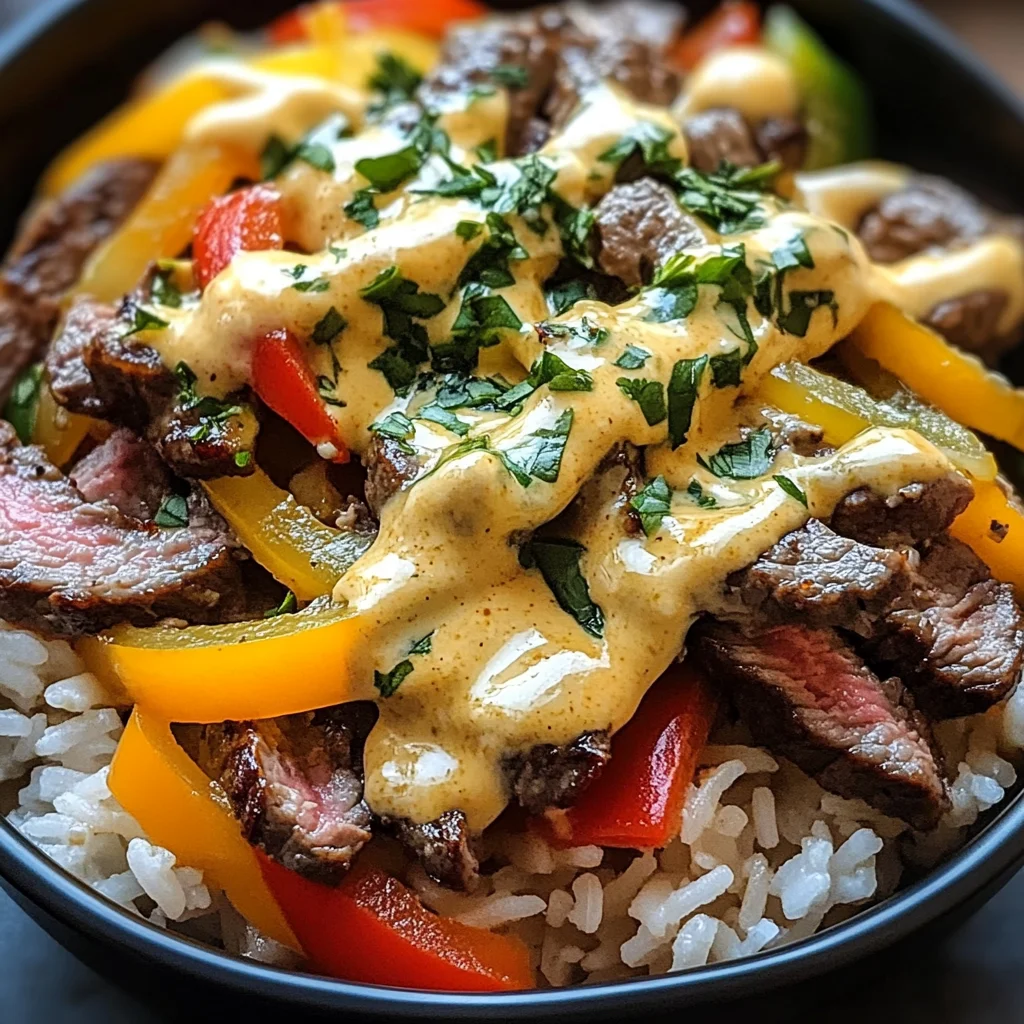 High Protein Philly Cheesesteak Rice Bowls