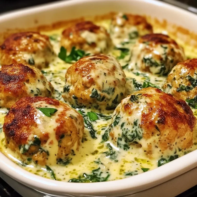 Baked Chicken Ricotta Meatballs with Spinach Alfredo Sauce