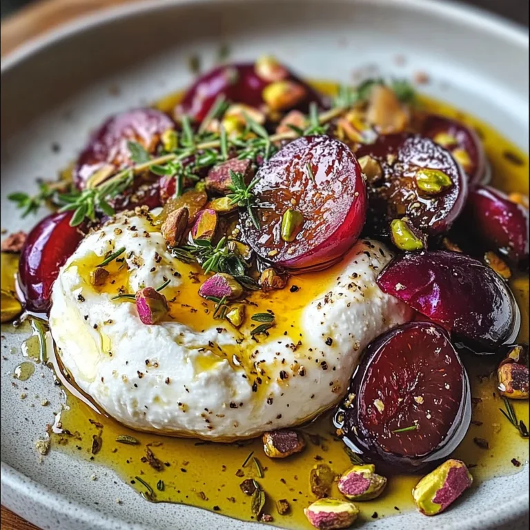 Burrata with Roasted Plums, Pistachios & Thyme