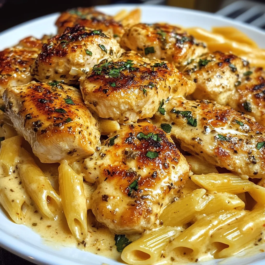 Creamy Garlic Butter Chicken with Cheesy Penne and Parmesan Sauce