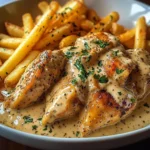 Creamy Garlic Herb Chicken with Crispy Fries