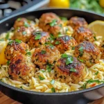 Greek Chicken Meatballs with Lemon Orzo