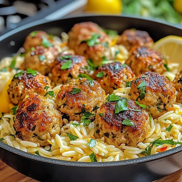 Greek Chicken Meatballs with Lemon Orzo