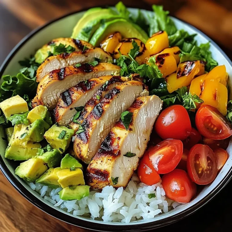 Rainbow Grilled Chicken Rice Bowl with Avocado & Crunchy Salad